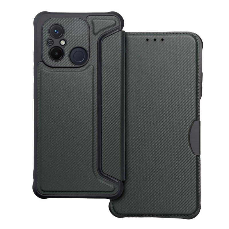 Peňaženkové puzdro Razor Book na XIAOMI Redmi 12C Uhlíkové vlákno, Karbónový vzor  Tmavo zelený