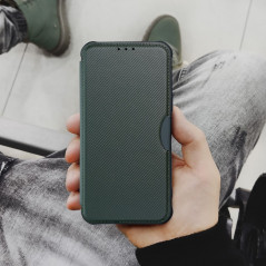 Peňaženkové puzdro Razor Book na XIAOMI Redmi 12C Uhlíkové vlákno, Karbónový vzor  Tmavo zelený