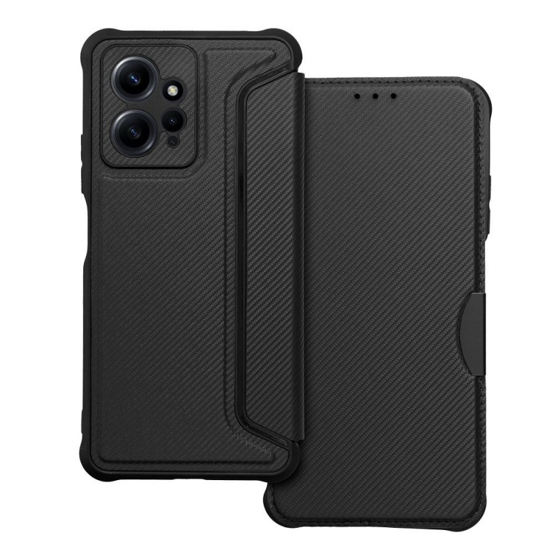 Peňaženkové puzdro Razor Book na XIAOMI Redmi Note 12 4G Uhlíkové vlákno, Karbónový vzor  Čierny
