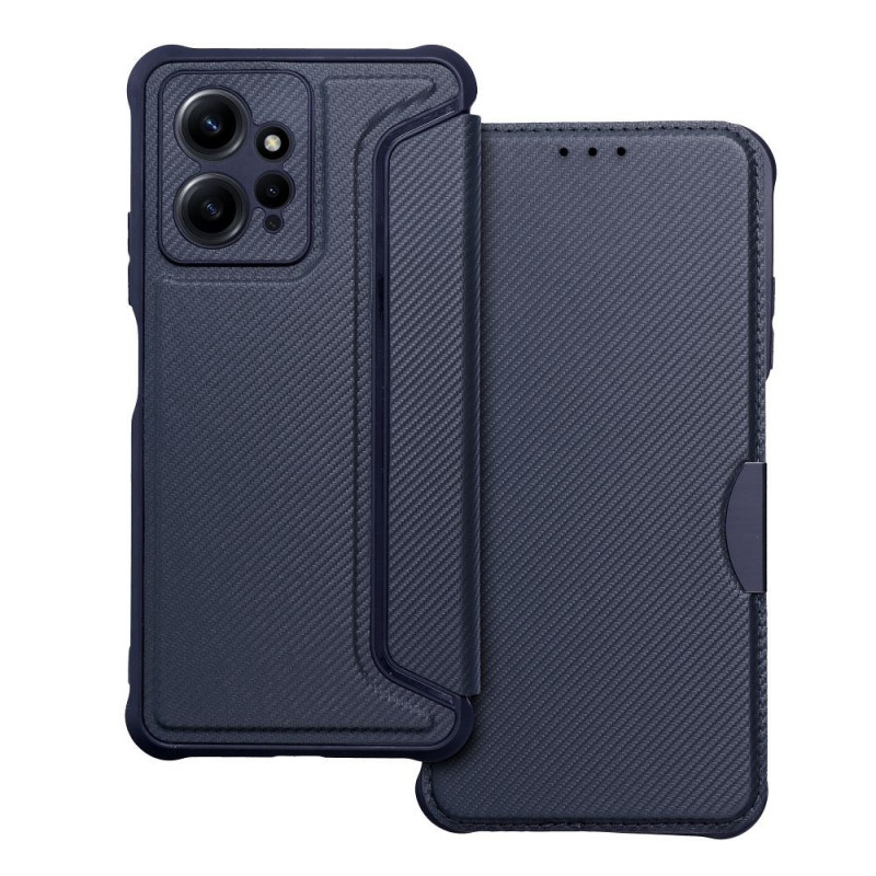 Peňaženkové puzdro Razor Book na XIAOMI Redmi Note 12 4G Uhlíkové vlákno, Karbónový vzor  Modrý