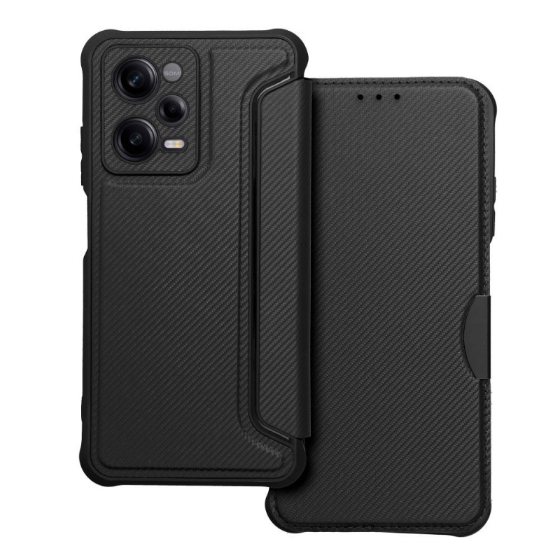 Peňaženkové puzdro Razor Book na XIAOMI Redmi Note 12 Pro 5G Uhlíkové vlákno, Karbónový vzor  Čierny