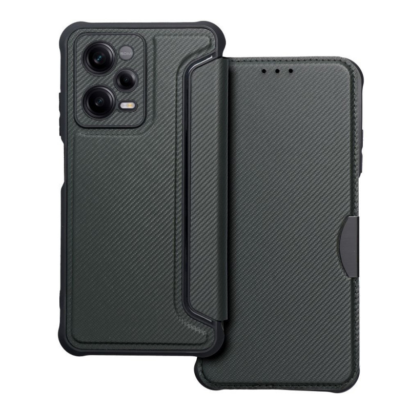 Peňaženkové puzdro Razor Book na XIAOMI Redmi Note 12 Pro 5G Uhlíkové vlákno, Karbónový vzor  Tmavo zelený