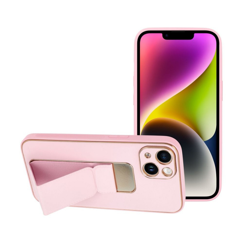 Kryt LEATHER Case Kickstand na Apple iPhone 14 Ružový