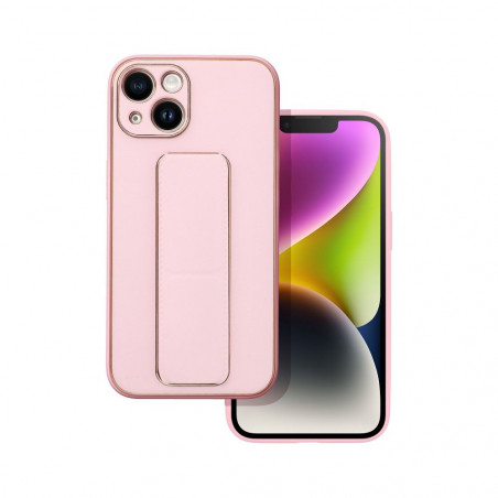 Kryt LEATHER Case Kickstand na Apple iPhone 14 Ružový