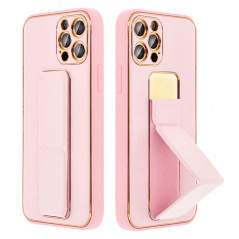Kryt LEATHER Case Kickstand na Apple iPhone 14 Ružový