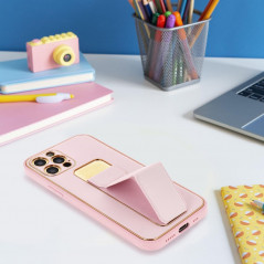 Kryt LEATHER Case Kickstand na Apple iPhone 14 Ružový