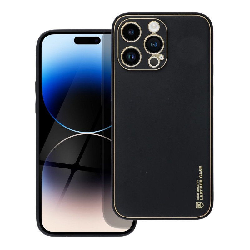 Kryt Leather na Apple iPhone 14 Pro Max Čierny