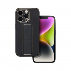Kryt LEATHER Case Kickstand na Apple iPhone 14 Pro Čierny