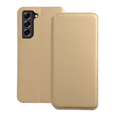 Peňaženkové puzdro Dual Pocket book na Samsung Galaxy S21 FE 5G Zlatý