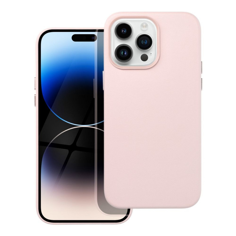 Kryt Leather Mag Cover na Apple iPhone 14 Pro Max Elegant  MagSAFE  Pieskovo ružový
