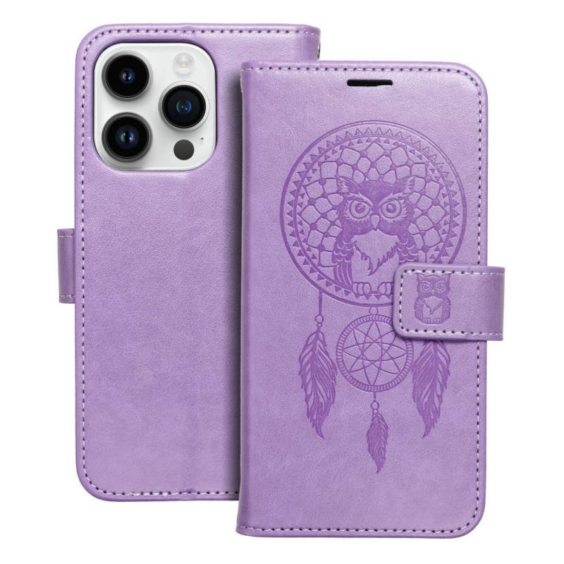 Peňaženkové puzdro MEZZO Book na Apple iPhone 14 Pro Lapač snov  Fialový (Purple)