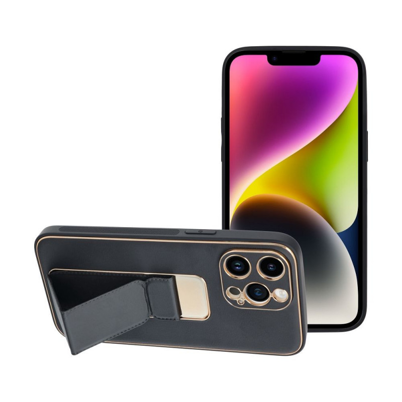 Kryt LEATHER Case Kickstand na Apple iPhone 14 Pro Max Čierny