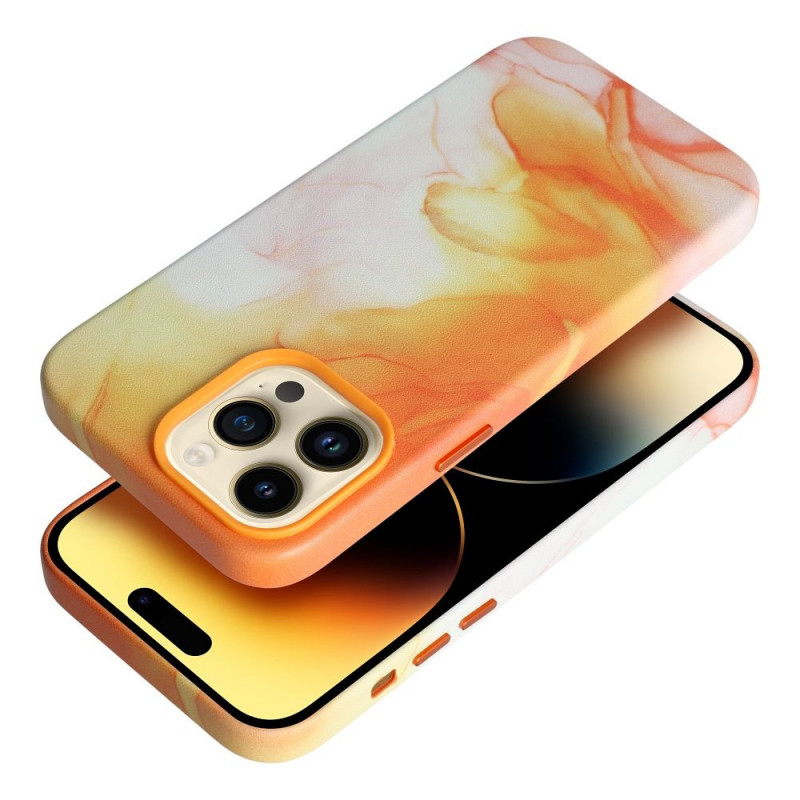 Kryt Leather Mag Cover na Apple iPhone 15 Elegant  MagSAFE  Oranžová škvrna