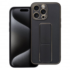 Kryt LEATHER Case Kickstand na Apple iPhone 15 Pro Max Čierny
