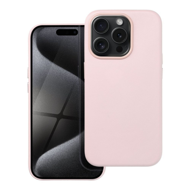 Kryt Leather Mag Cover na Apple iPhone 15 Pro Elegant  MagSAFE  Pieskovo ružový