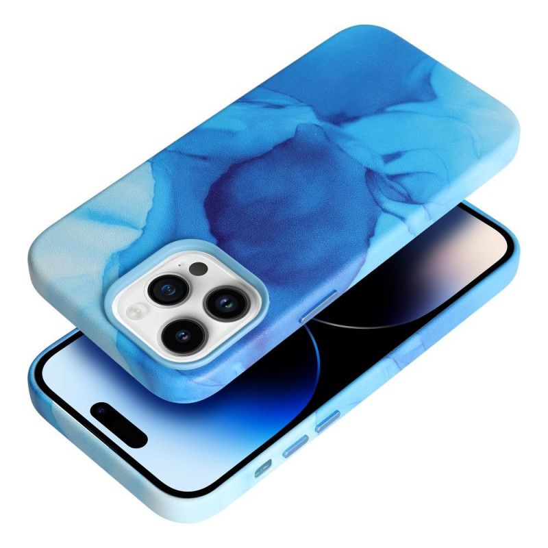 Kryt Leather Mag Cover na Apple iPhone 15 Pro Elegant  MagSAFE  Modrá škvrna