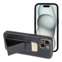 Kryt LEATHER Case Kickstand na Apple iPhone 15 Čierny