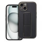 Kryt LEATHER Case Kickstand na Apple iPhone 15 Čierny