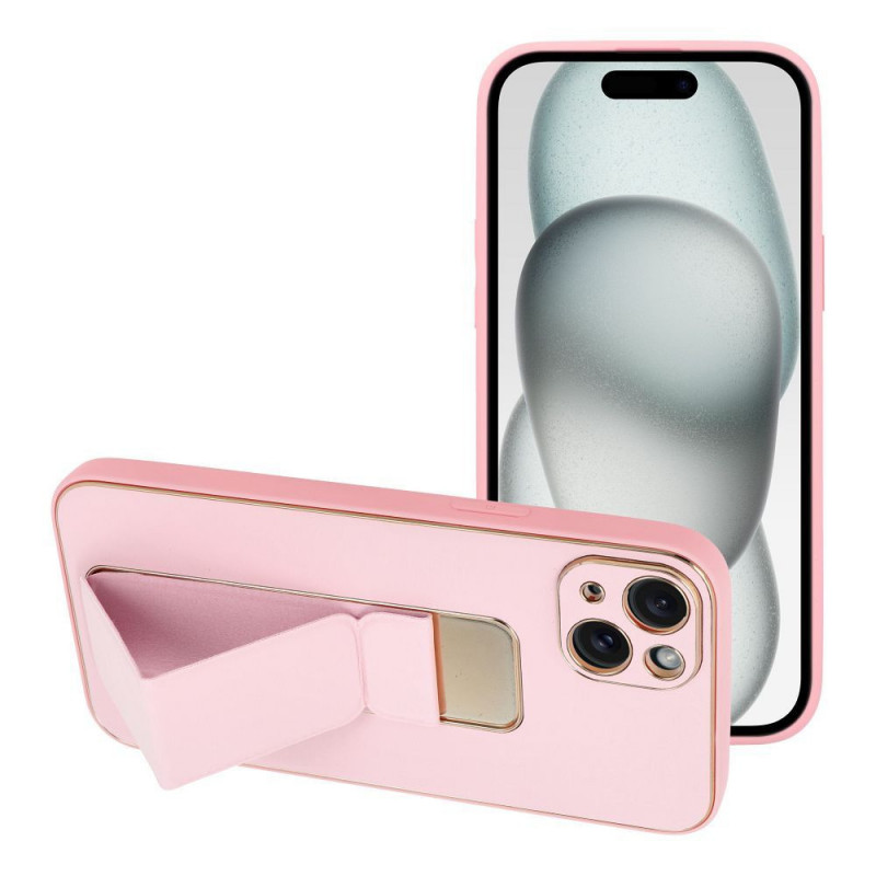 Kryt LEATHER Case Kickstand na Apple iPhone 15 Plus Ružový