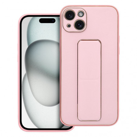 Kryt LEATHER Case Kickstand na Apple iPhone 15 Plus Ružový