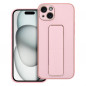 Kryt LEATHER Case Kickstand na Apple iPhone 15 Plus Ružový