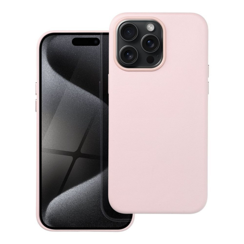 Kryt Leather Mag Cover na Apple iPhone 15 Pro Max Elegant  MagSAFE  Pieskovo ružový