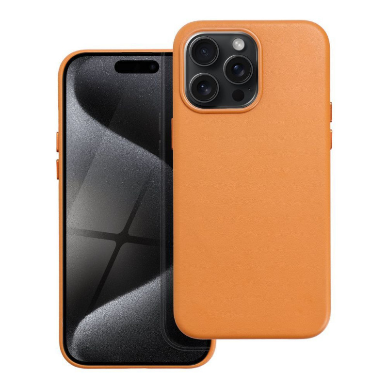 Kryt Leather Mag Cover na Apple iPhone 15 Pro Max Elegant  MagSAFE  Oranžový