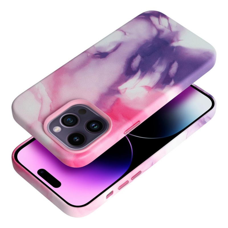 Kryt Leather Mag Cover na Apple iPhone 15 Pro Max Elegant  MagSAFE  Fialová škvrna