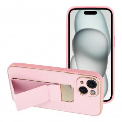 Kryt LEATHER Case Kickstand na Apple iPhone 15 Ružový