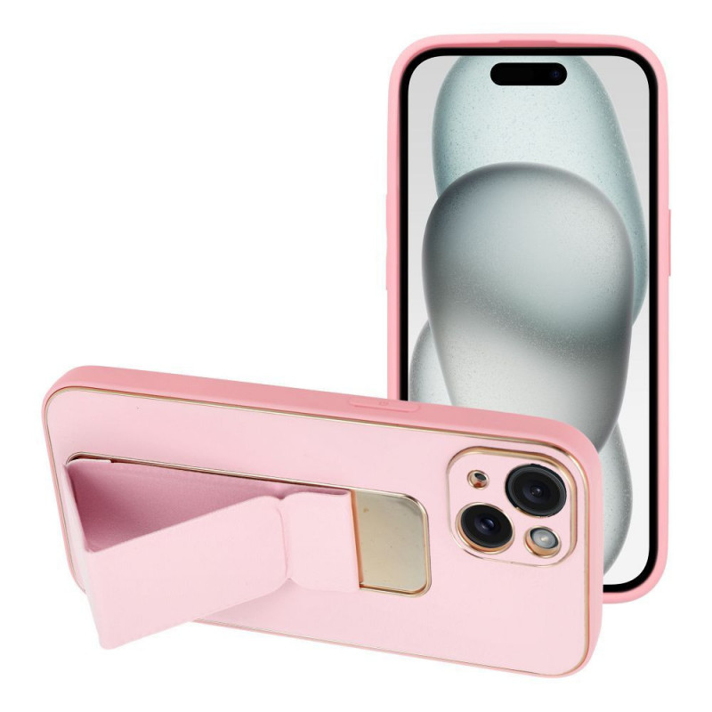 Kryt LEATHER Case Kickstand na Apple iPhone 15 Ružový