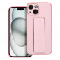 Kryt LEATHER Case Kickstand na Apple iPhone 15 Ružový