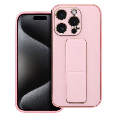 Kryt LEATHER Case Kickstand na Apple iPhone 15 Pro Ružový