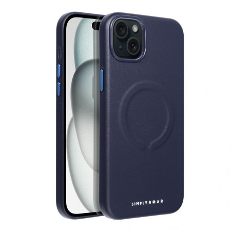 Kryt Roar Leather Mag na Apple iPhone 15 Plus Elegant  MagSAFE  Tmavší modrý