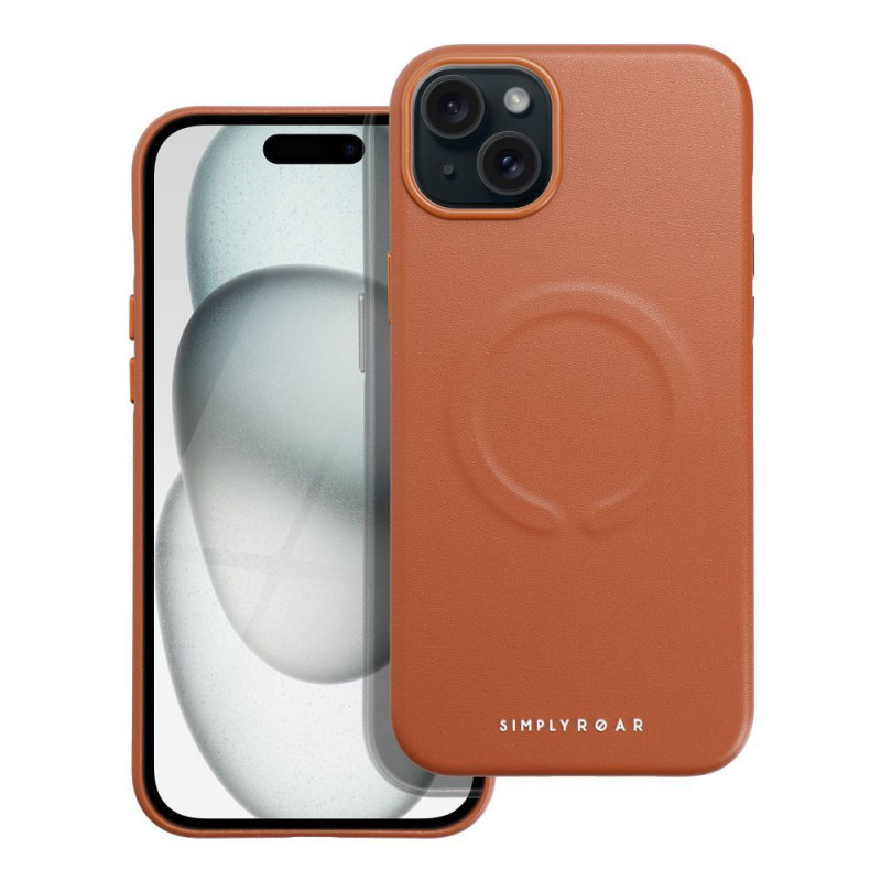 Kryt Roar Leather Mag na Apple iPhone 15 Plus Elegant  MagSAFE  Hnedý