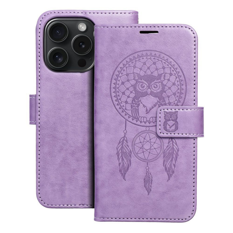Peňaženkové puzdro MEZZO Book na Apple iPhone 15 Pro Lapač snov  Fialový (Purple)