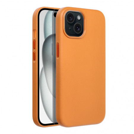 Kryt Leather Mag Cover na Apple iPhone 15 Elegant MagSAFE Oranžový