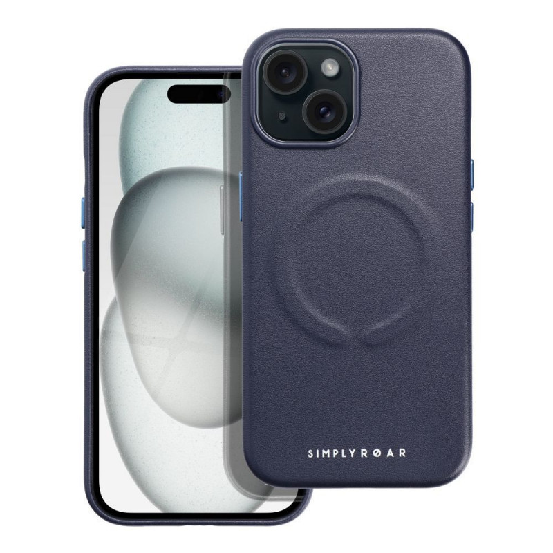 Kryt Roar Leather Mag na Apple iPhone 15 Elegant  MagSAFE  Tmavší modrý