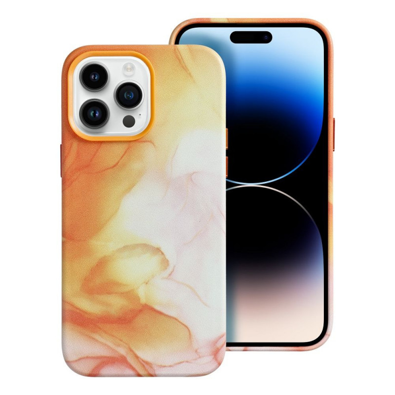 Kryt Leather Mag Cover na Apple iPhone 14 Pro Max Elegant  MagSAFE  Oranžová škvrna