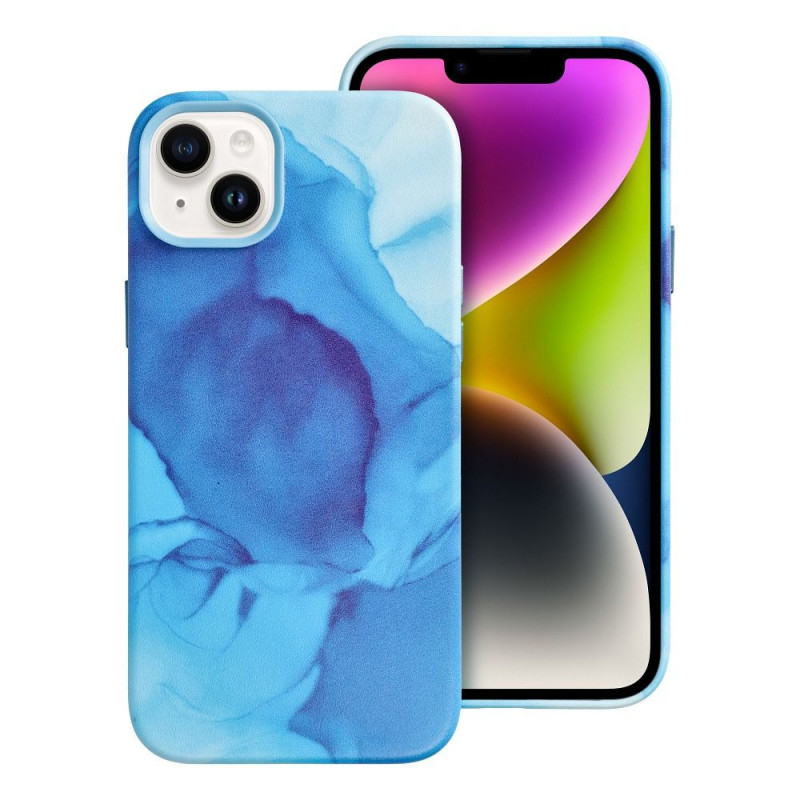 Kryt Leather Mag Cover na Apple iPhone 14 Plus Elegant  MagSAFE  Modrá škvrna