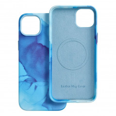 Kryt Leather Mag Cover na Apple iPhone 14 Plus Elegant  MagSAFE  Modrá škvrna