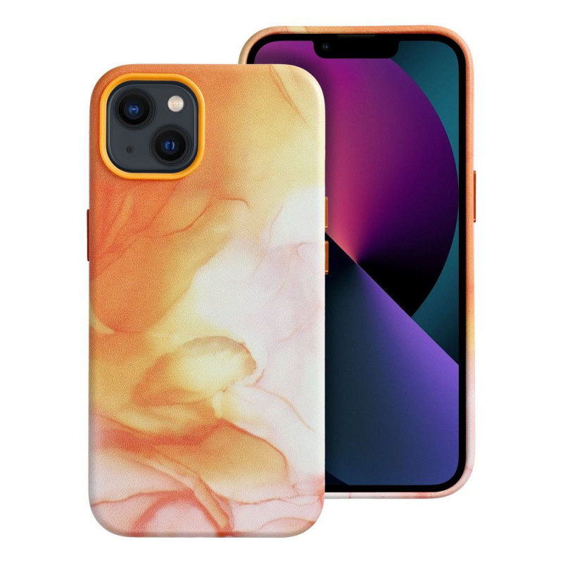 Kryt Leather Mag Cover na Apple iPhone 13 Elegant  MagSAFE  Oranžová škvrna