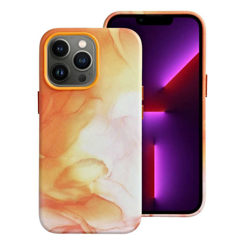 Kryt Leather Mag Cover na Apple iPhone 13 Pro Elegant  MagSAFE  Oranžová škvrna