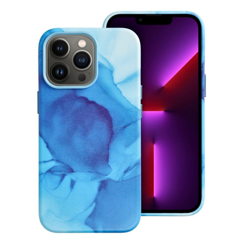 Kryt Leather Mag Cover na Apple iPhone 13 Pro Elegant  MagSAFE  Modrá škvrna