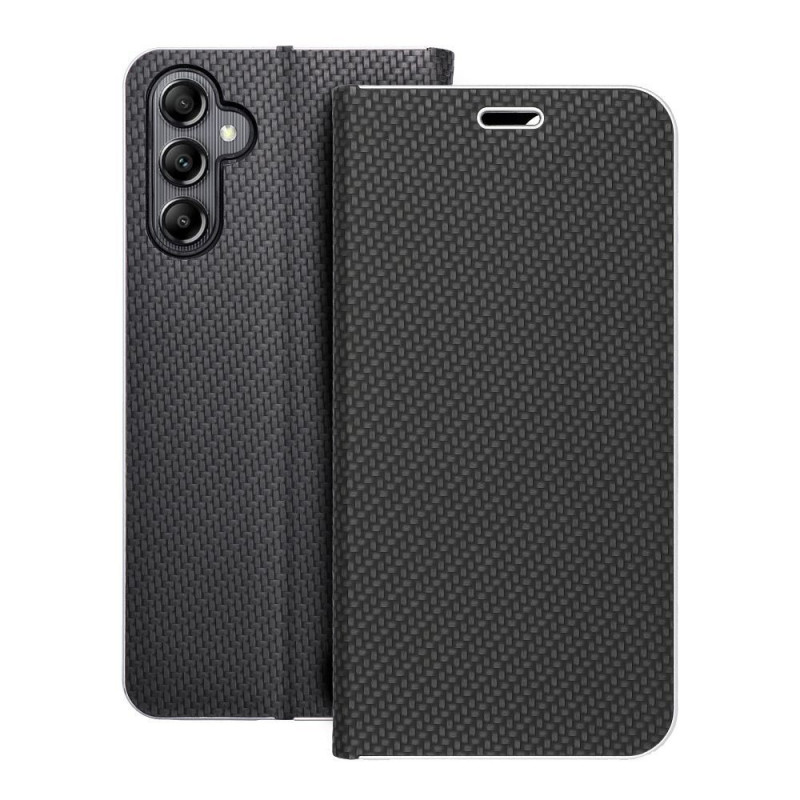 Peňaženkové puzdro LUNA Book Carbon na Samsung Galaxy A14 LTE Uhlíkové vlákno, Elegant  Čierny