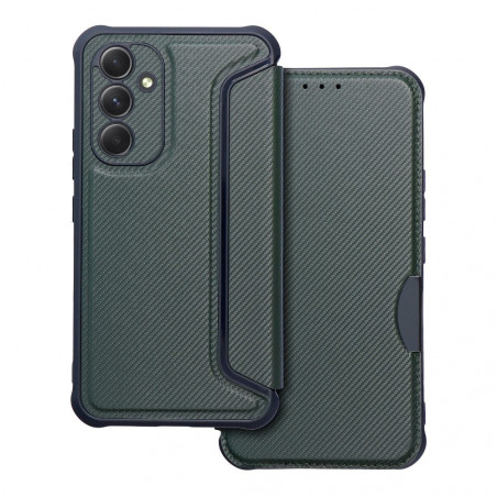 Peňaženkové puzdro Razor Book na Samsung Galaxy A54 Uhlíkové vlákno, Karbónový vzor Tmavo zelený