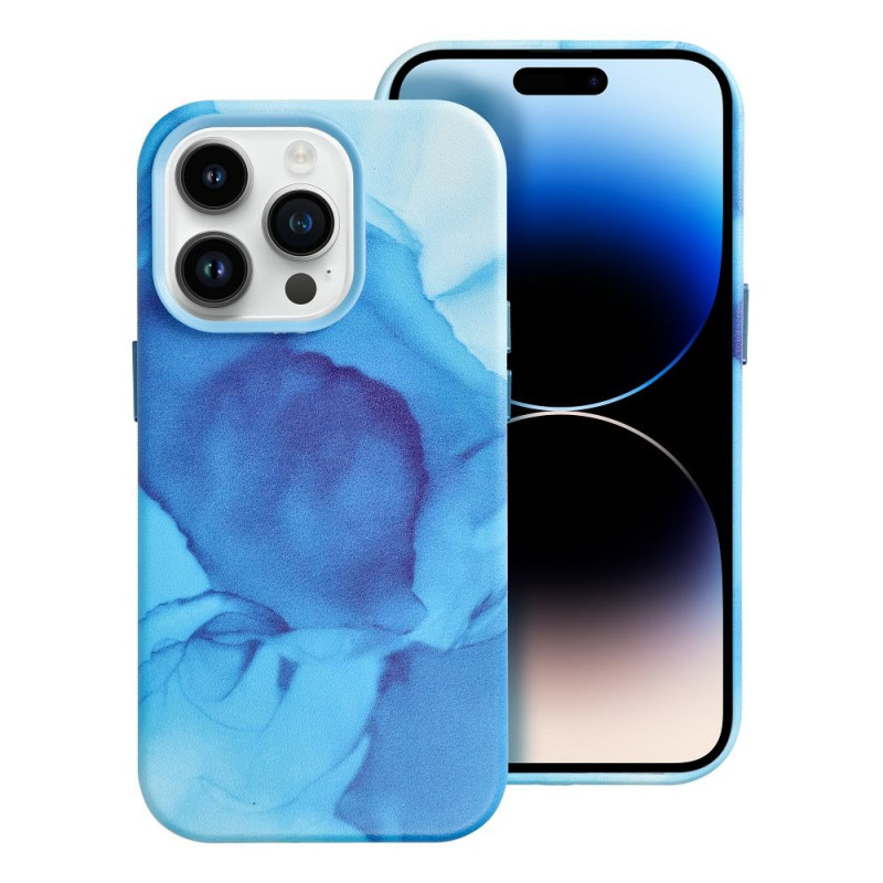 Kryt Leather Mag Cover na Apple iPhone 14 Pro Elegant  MagSAFE  Modrá škvrna