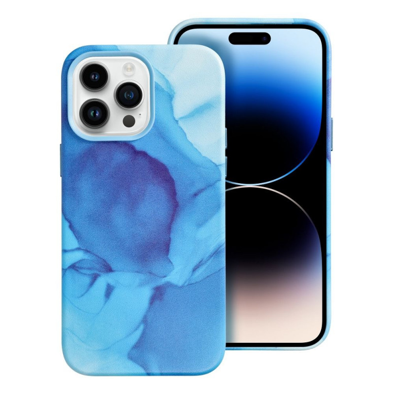 Kryt Leather Mag Cover na Apple iPhone 14 Pro Max Elegant  MagSAFE  Modrá škvrna