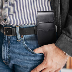 Univerzálne puzdro, Puzdro na opasok ROYAL - Leather universal flap pocket na Apple iPhone 11 Čierny 