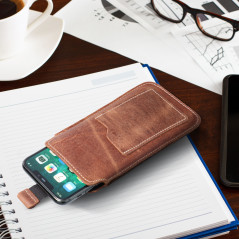 Univerzálne puzdro, Puzdro na opasok ROYAL - Leather universal flap pocket na Apple iPhone 11 Hnedý 