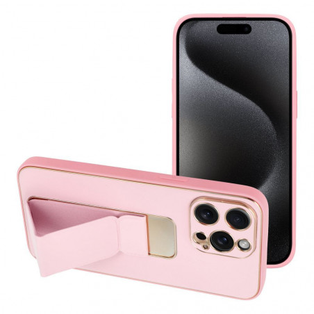 Kryt LEATHER Case Kickstand na Apple iPhone 15 Pro Max Ružový